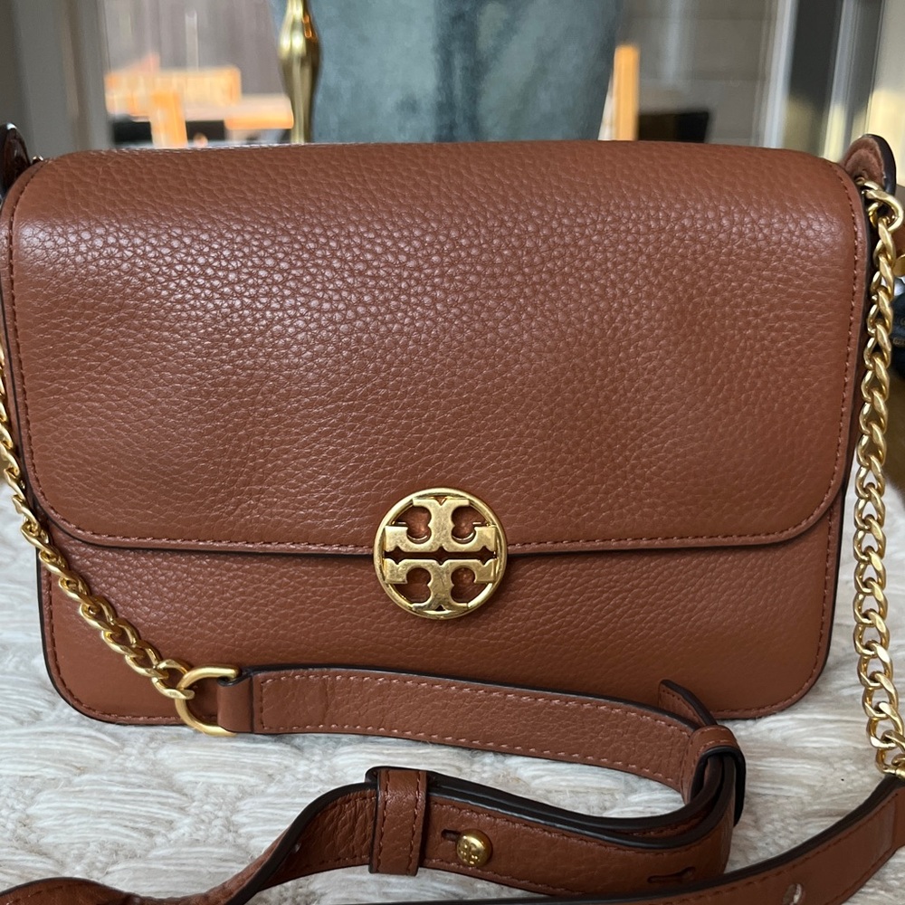 Tory Burch Chelsea Convertible Shoulder Crossbody Tan Brown Leather Bag - Picture 3 of 11